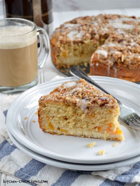 Canned peaches make the dessert easy but you can also use fresh. Peaches and Cream Coffee Cake and Easy Three Step Vanilla ...