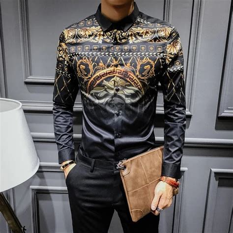 2019 Mens Gold Shirts Social Club Shirt Autumn Luxury Baroque Shirts