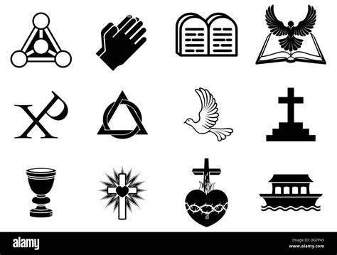 Christianity Icons And Symbols Including Dove Chi Ro Praying Stock