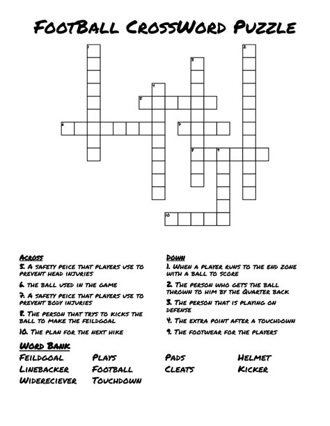 Football Crossword Puzzle Wordmint