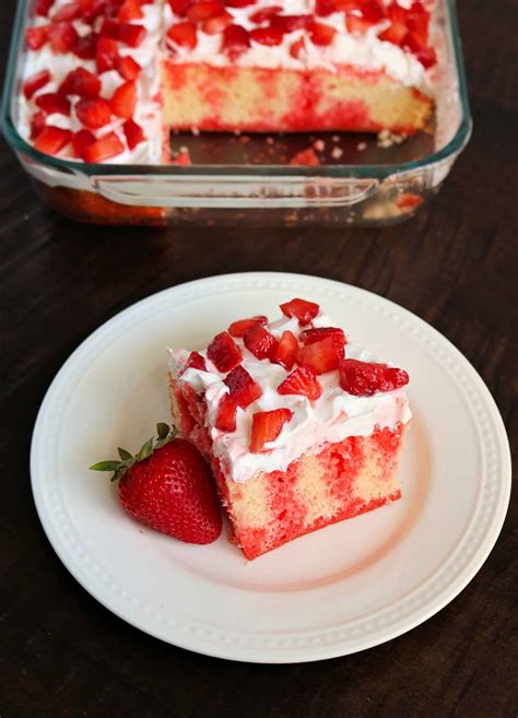 · poke cake with fork at ½ inch intervals. Easy Strawberry Jello Poke Cake (Only 5 Ingredients ...