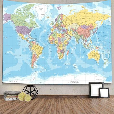 Tomoz World Map Tapestry Wall Hanging For Kids Student World Map With