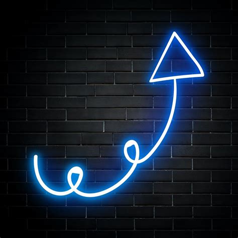 Neon Blue Swirl Arrow Sign On Brick Wall Free Image By