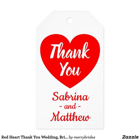 Red Heart Thank You Wedding Bridal Shower Love T Tags Bridal