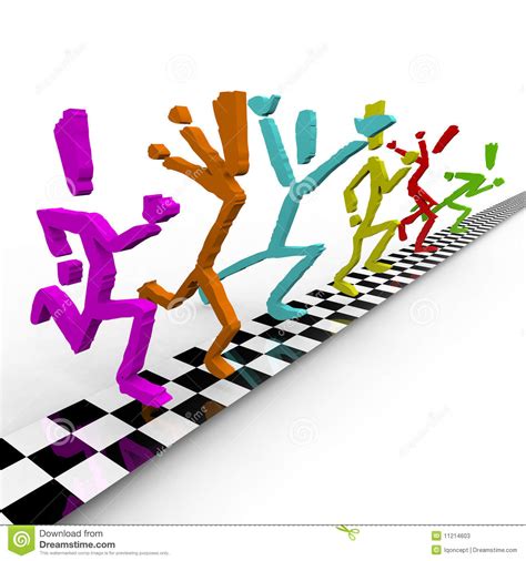 Photo Finish - Runners Cross Finish Line Together Stock 