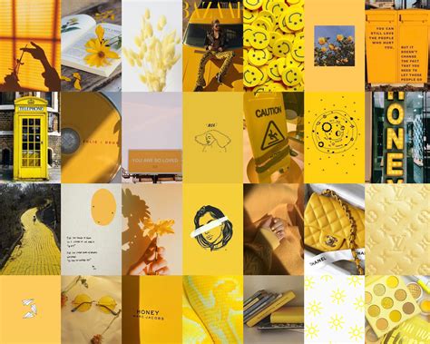 Yellow Wall Collage Kit Yellow Collage Kit Yellow Aesthetic Etsy