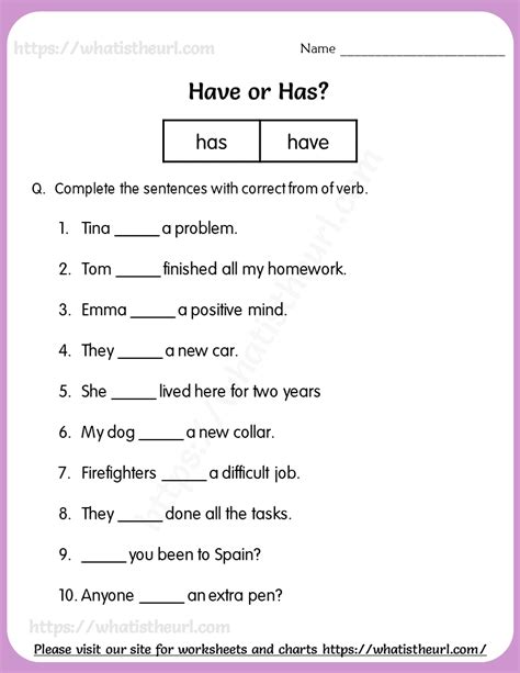 Have And Has Worksheets