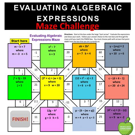 Evaluating Algebraic Expressions Maze Activity Jae Gets Real