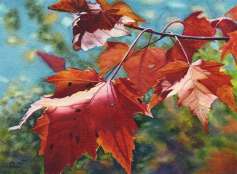 Autumn Leaves Art Watercolor Painting Print Of By Cathyhillegas