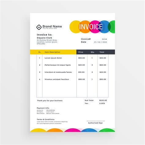 colorful vector invoice template design