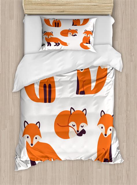 Ambesonne Fox Duvet Cover Set Simple Style Cartoon Animals Twin
