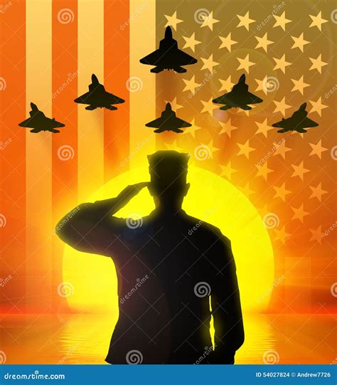 Silhouette Of Us Soldier Saluted Stock Photo Image Of National
