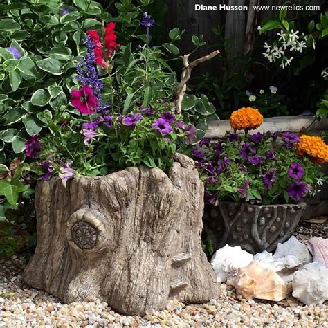 Concrete Faux Bois Tree Stump Planter Created By Sculptor Diane Husson