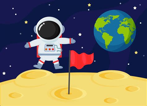 Cute Cartoon Space Astronauts Explore The Earths Moon Surface 593828