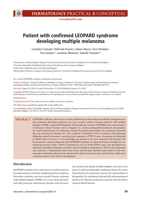 Pdf Patient With Confirmed Leopard Syndrome Developing Multiple Melanoma
