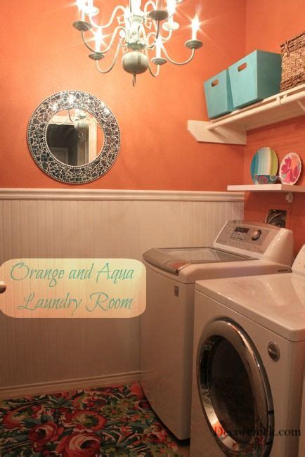 Pretty Orange And Aqua Laundry Room Makeover Orange Laundry Rooms