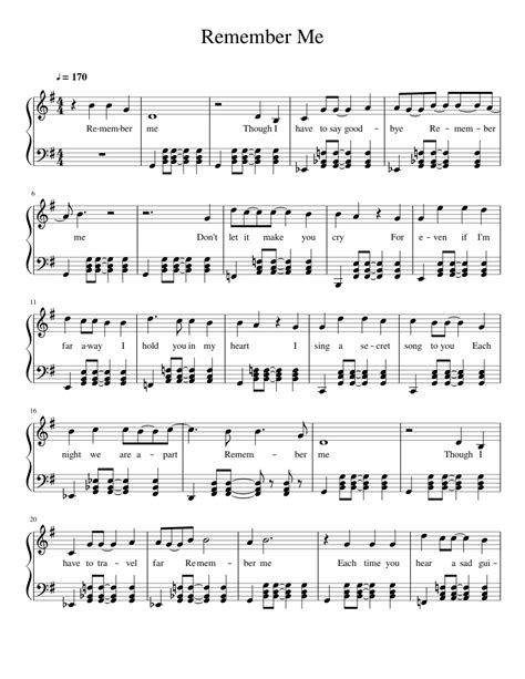 Remember Me Sheet Music For Piano Download Free In Pdf Or Midi
