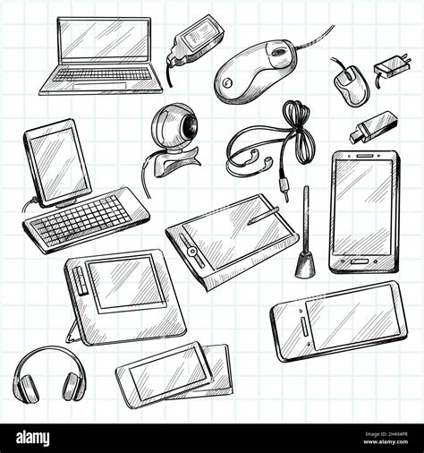 Hand Drawn Device Tablet Pc Laptop Smart Phone Doodle Sketch Set