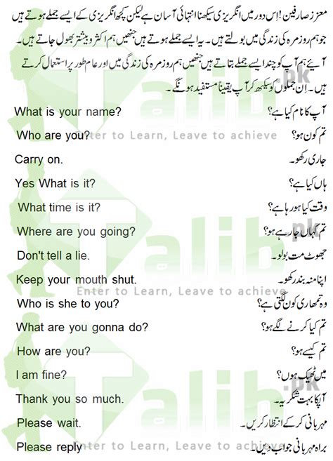 Daily Use English Sentences With Urdu Translation Off