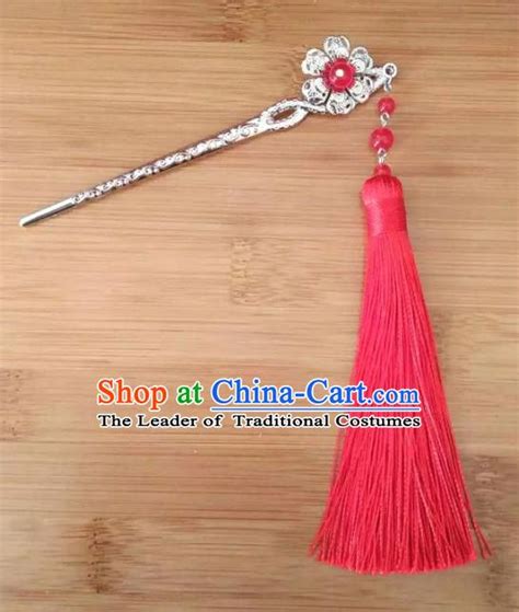 China Ancient Hair Accessories Hanfu Red Tassel Hair Clip Chinese