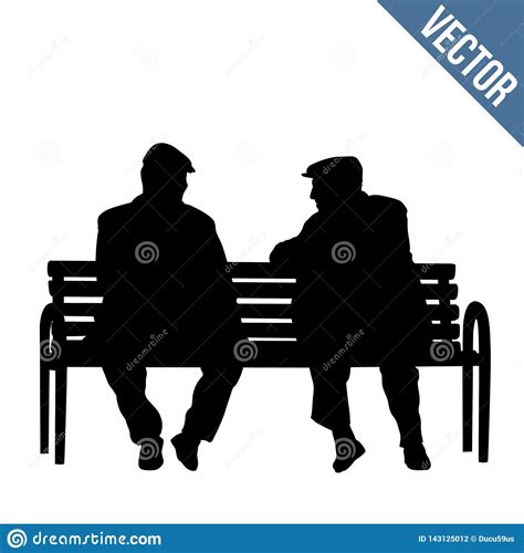 Two Elderly People Silhouettes Sitting On A Park Bench Stock Vector ...
