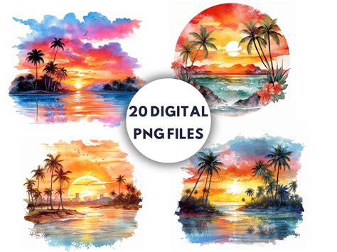 Watercolor Tropical Sunsets Clipart Summer Clipart Sunset Svg