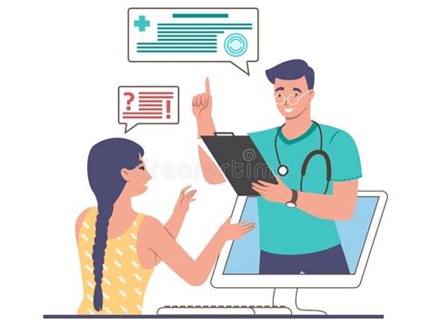 Online Doctor Helping Patient From Computer Screen Flat Vector