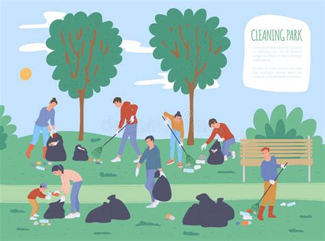 Poster For Volunteer Event Of Cleaning Public Park Flat Vector