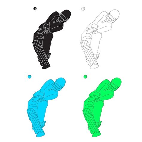 Joueur Jouant Au Cricket Ligne Art Illustration Vectorielle Vecteur