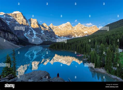 Beautiful View Of Moraine Lake At Sunrise In Banff National Park