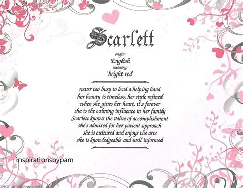 Personalized First Name Meaning Art Print Scarlett Name Meaning 8x10