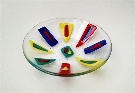 Fused Glass Bowl Geometric Design Fused Glass Dish Fruit
