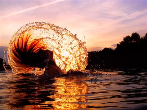 Beautiful Hair Flip In The Water With A Gorgeous Sunset In The