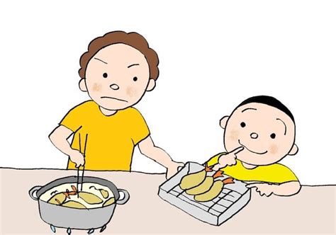 「て形」と後続句 「食べてもいいですか」（許可願い）「たべてはいけません」（禁止）15課 スーザンの日本語教育 手描きイラスト