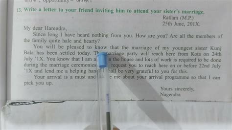 write a letter to your friend inviting him to attend your sister s marriage letter writing