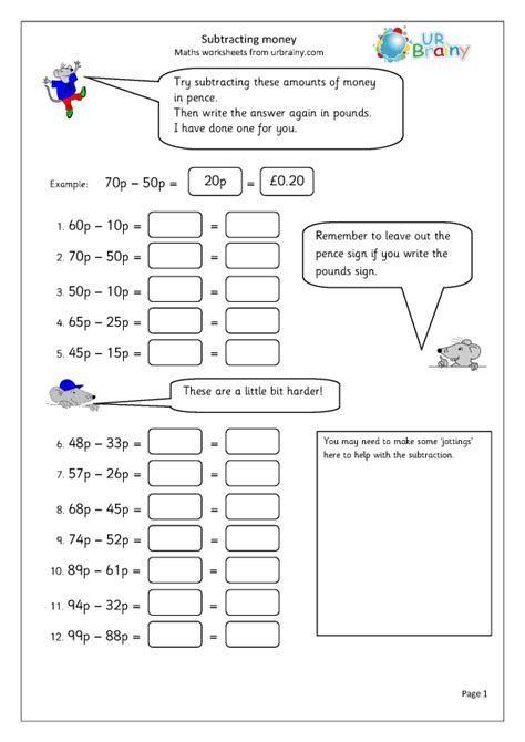 Adding And Subtracting Money Worksheets Add And Subtract Money