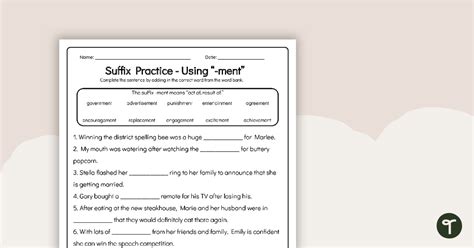 Suffix Worksheet Ment Teach Starter