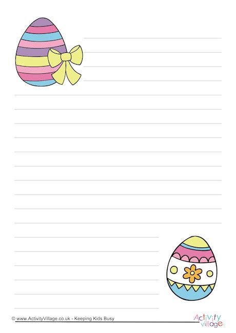 Fourteen free printable easter egg sets of various sizes to color, decorate and use for various crafts and fun easter activities. Easter Eggs Writing Paper 2