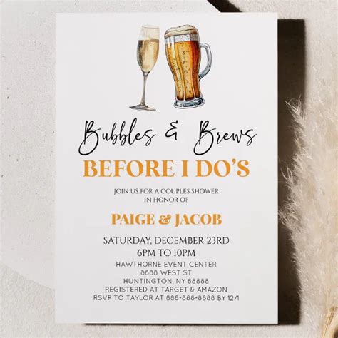 Bubbles Brews Before I Dos Wedding Couples Shower Invitation Zazzle