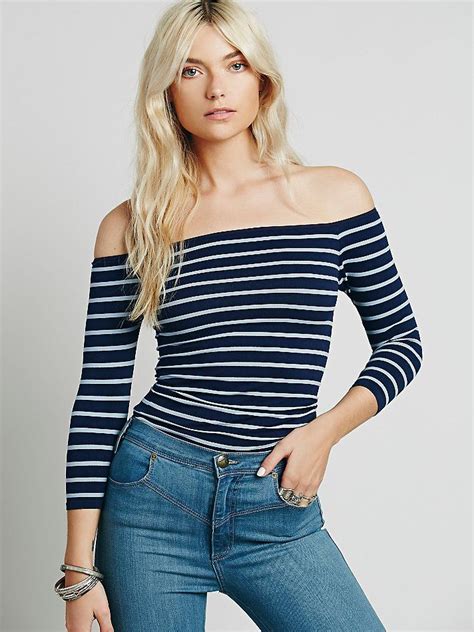 Intimately Off The Shoulder Striped Seamless Top At Free People Clothing Boutique Stripy Tops