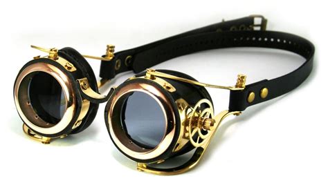 Steampunk Goggles Black Leather Polished Brass Gears Flex Solid Frames Buy Online