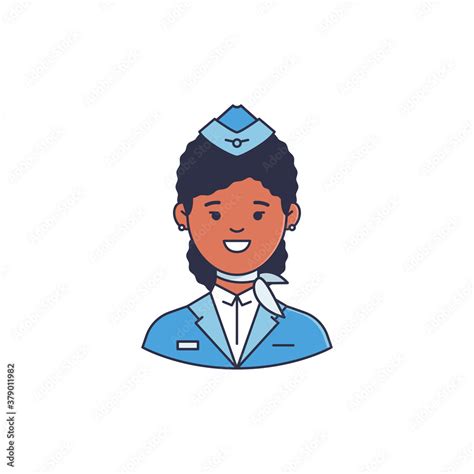 Stewardess Avatar Icon Of Flight Attendant African American Curvy Hair