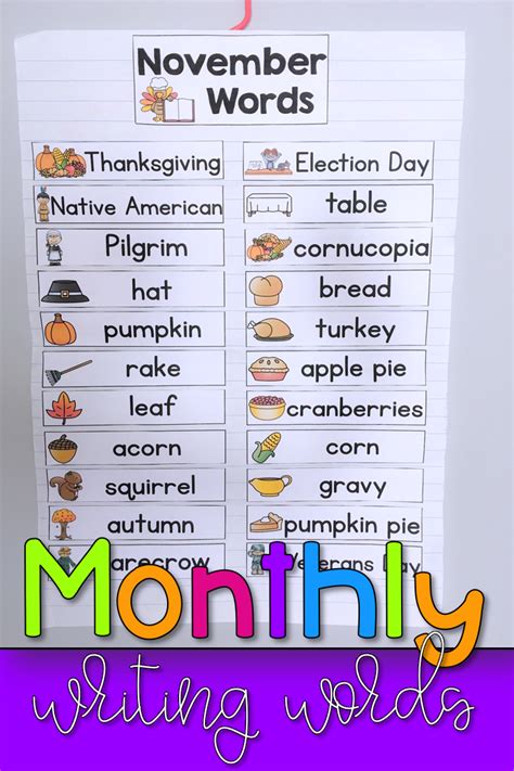 Monthly Themed Writing Words Chart Of Interactive Word Wall