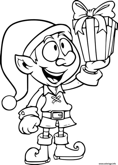 Coloriage Lutin Avec Un Cadeau De Noel Dessin Lutin De Noel Imprimer