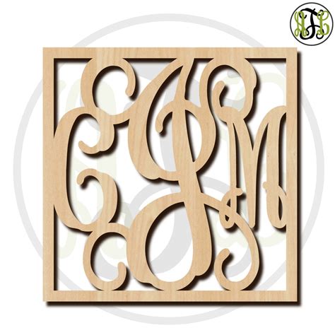 Unfinished Wood Monogram, Initial, Name, Thin Square Frame, Custom, laser cut wood cut out ...