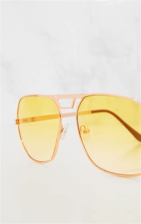 Yellow Metal Frame Retro Aviator Sunglasses Prettylittlething Usa