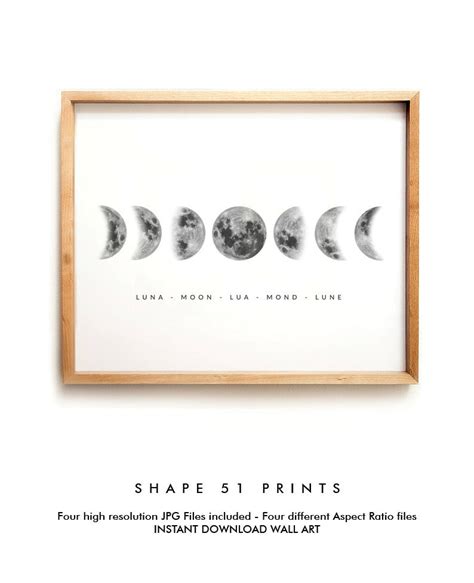 Moon Phases Print Moon Cycle Moon Printable Art Phases Of The Moon