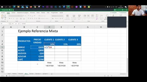 Ejemplo Referencias Mixtas En Excel YouTube