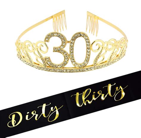 Buy 30th Brithday Gold Tiara And Sash Glitter Satindirty Thirty Sash