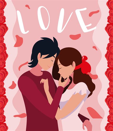 Young Couple In Love Poster With Roses Decoration 668019 Vector Art At